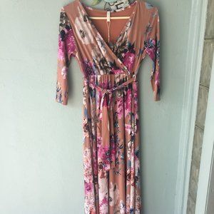 PinkBlush Rust Floral Wrap V-Neck Maternity Maxi NWT
